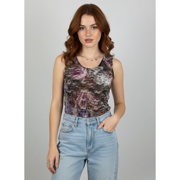 Vtg 90s NWOT Moody Floral Lace Overlay Tank Top | Grunge Fairy Whimsigoth Y2K M - Picture 2 of 16